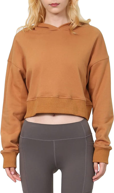 NTG Fad Brown / XX-Large Amazhiyu Women’s Cropped Hoodie with Hood Casual Long Sleeve Crop Top Sweatshirt