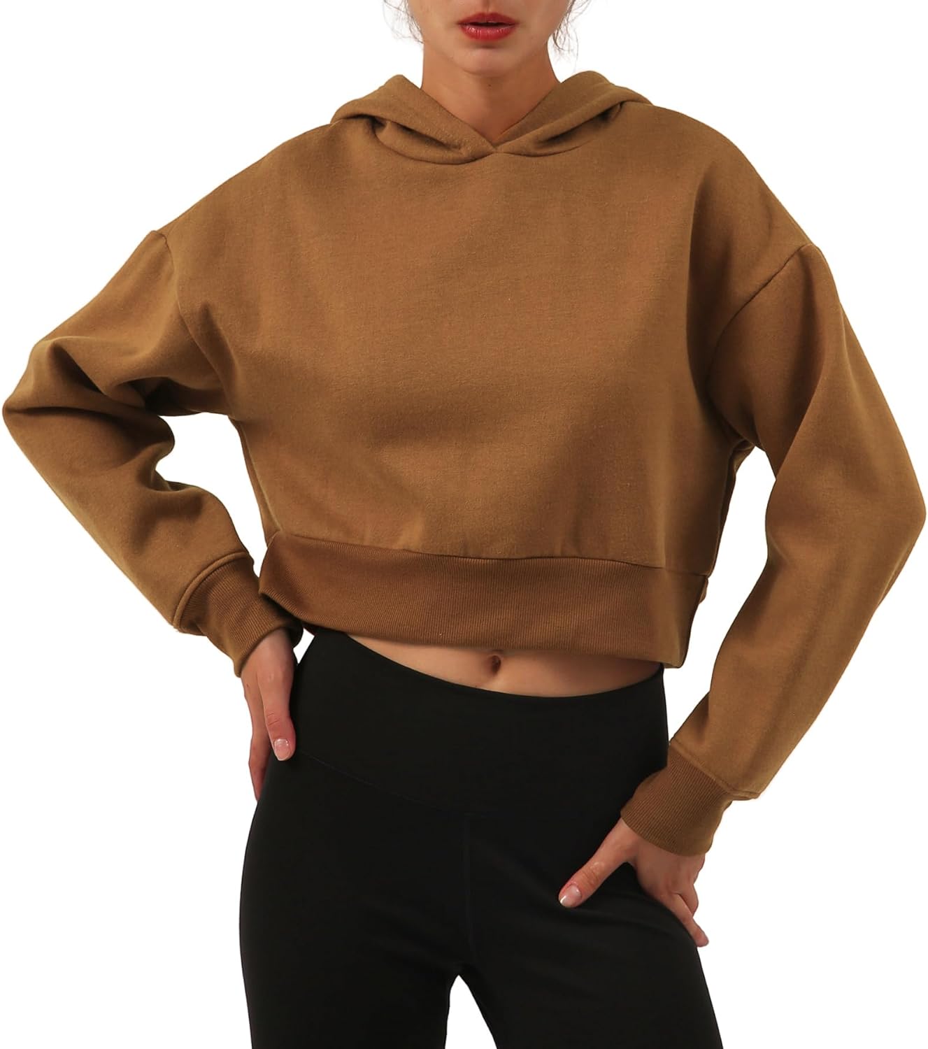 NTG Fad Brown / XX-Large Women’s Fleece Cropped Hoodies Casual Crop Tops
