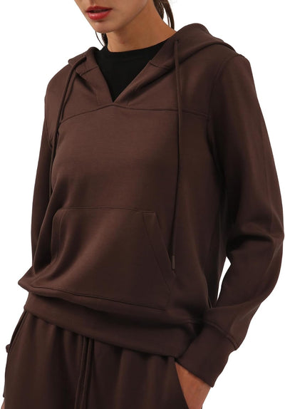NTG Fad Brown / XX-Large Women's V Neck Drawstring Hoodie with Pockets