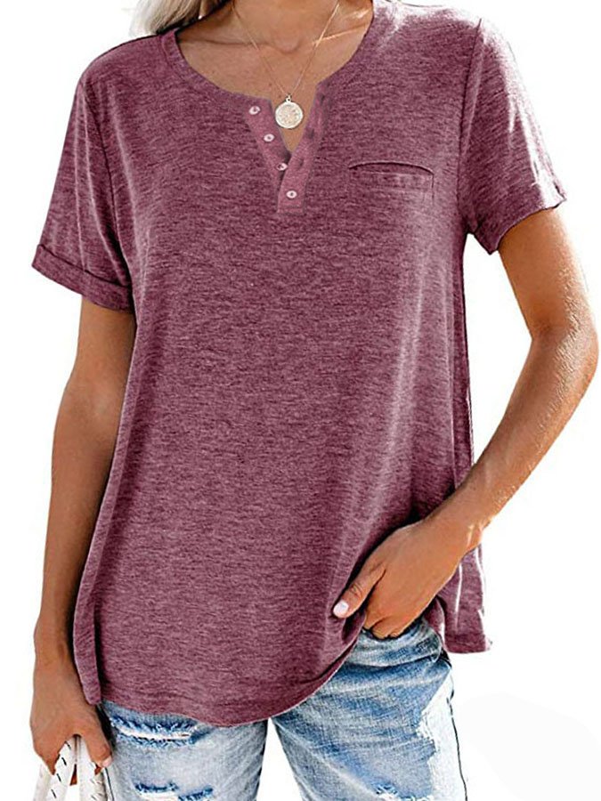 NTG Fad Burgundy / S Fashion Solid Color Pocket Short Sleeve T-Shirt