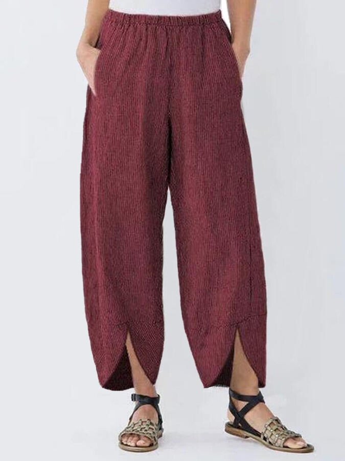 NTG Fad Burgundy / S Women's Casual Pure Color Cotton Cropped Pants