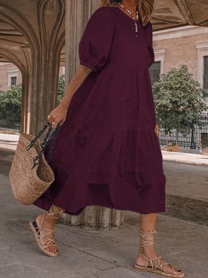 NTG Fad Burgundy / S Women's Fashion Simple Casual Cotton Linen Bohemian Beach Dress Midi Skirt