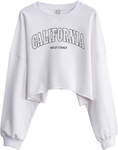 NTG Fad Ca-white / X-Small Amazhiyu Women’s Cropped Hoodie Pullover Long Sleeve Crewneck Crop Tops Oversize Fit