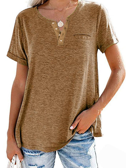 NTG Fad Camel / S Fashion Solid Color Pocket Short Sleeve T-Shirt
