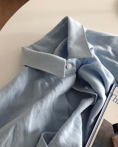 NTG Fad Casual Loose Solid Color Cotton Linen Shirt Dress