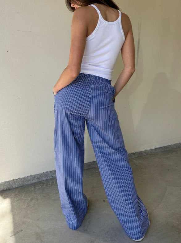 NTG Fad Casual Pants Striped Loose Tight Waist Comfortable Wide Leg Pants