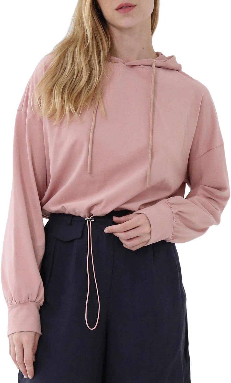 NTG Fad Charm Pink / XX-Large Cropped Hoodies Long Sleeve Drawstring Casual Crop Top