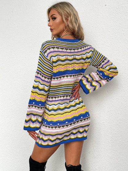 NTG Fad Clothes Autumn and winter rainbow striped pullover mid-length sweater