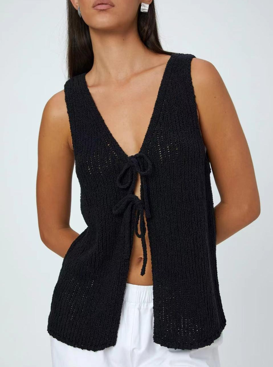 NTG Fad Clothing Black / S Comfortable Sexy Wool Tie Vest Cardigan