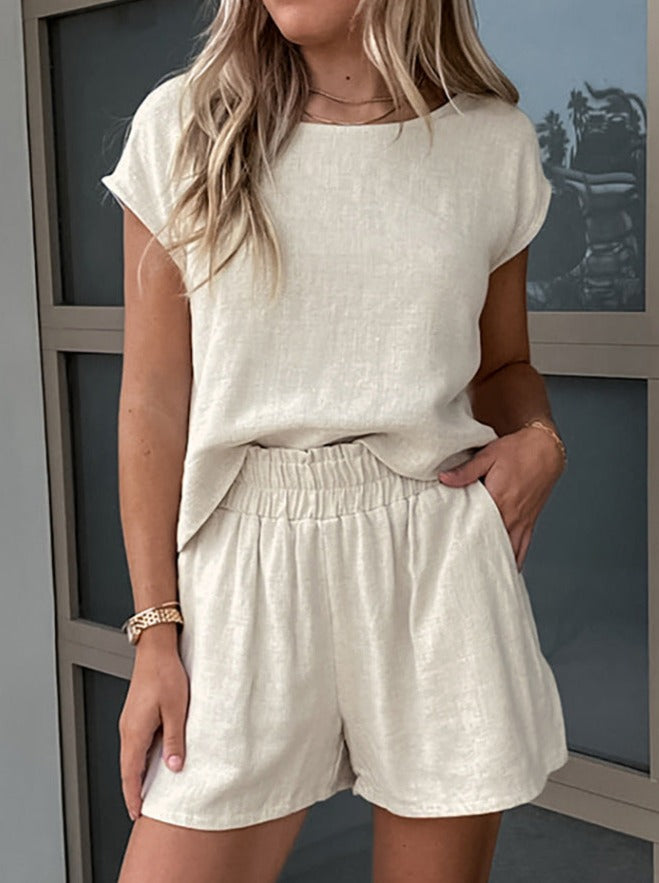 NTG Fad Clothing Cotton and Linen Sleeveless Shorts Set