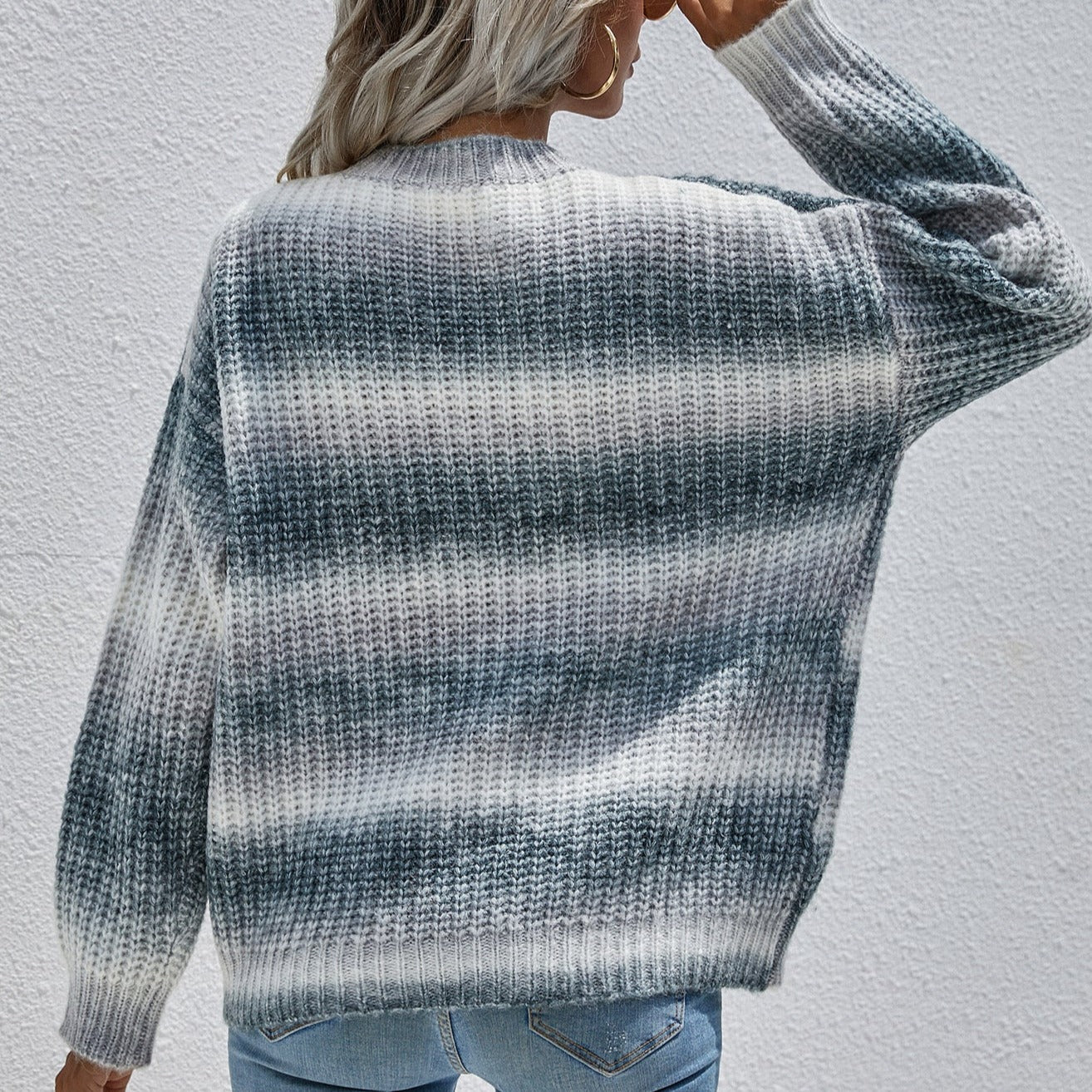 NTG Fad Clothing Gradient striped crew neck loose knitted sweater