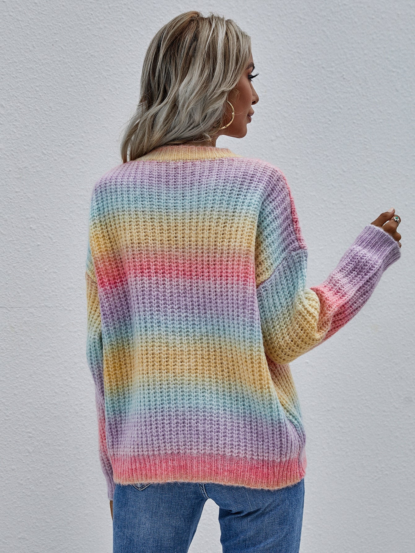 NTG Fad Clothing Gradient striped crew neck loose knitted sweater