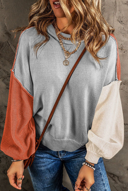 NTG Fad Clothing Gray / S Long-sleeved loose versatile contrast color pullover sweater