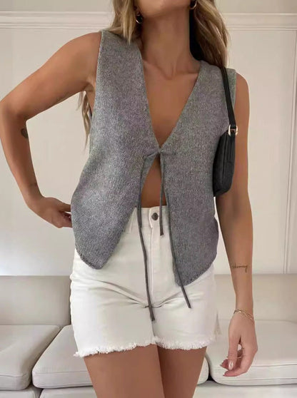 NTG Fad Clothing Gray / S Sleeveless Fashionable Comfortable Lace-up Woven Vest