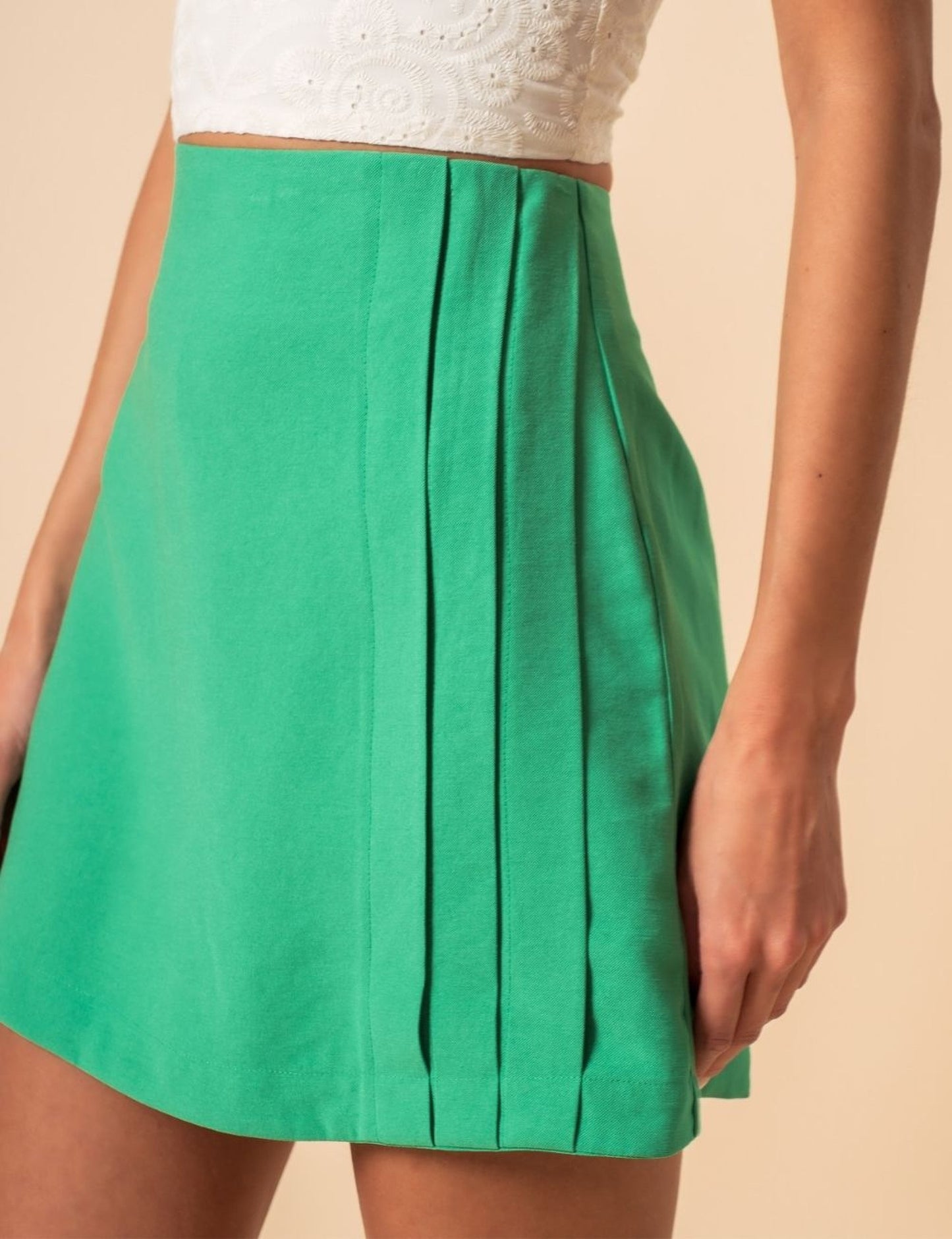 NTG Fad Clothing Green / XS Pleated A-line skirt-（Hand Made）