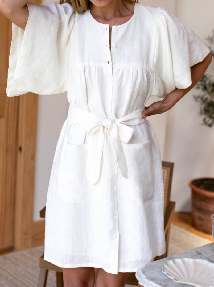 NTG Fad Clothing Marion Button Dress - Salt Linen-(Hand Make)
