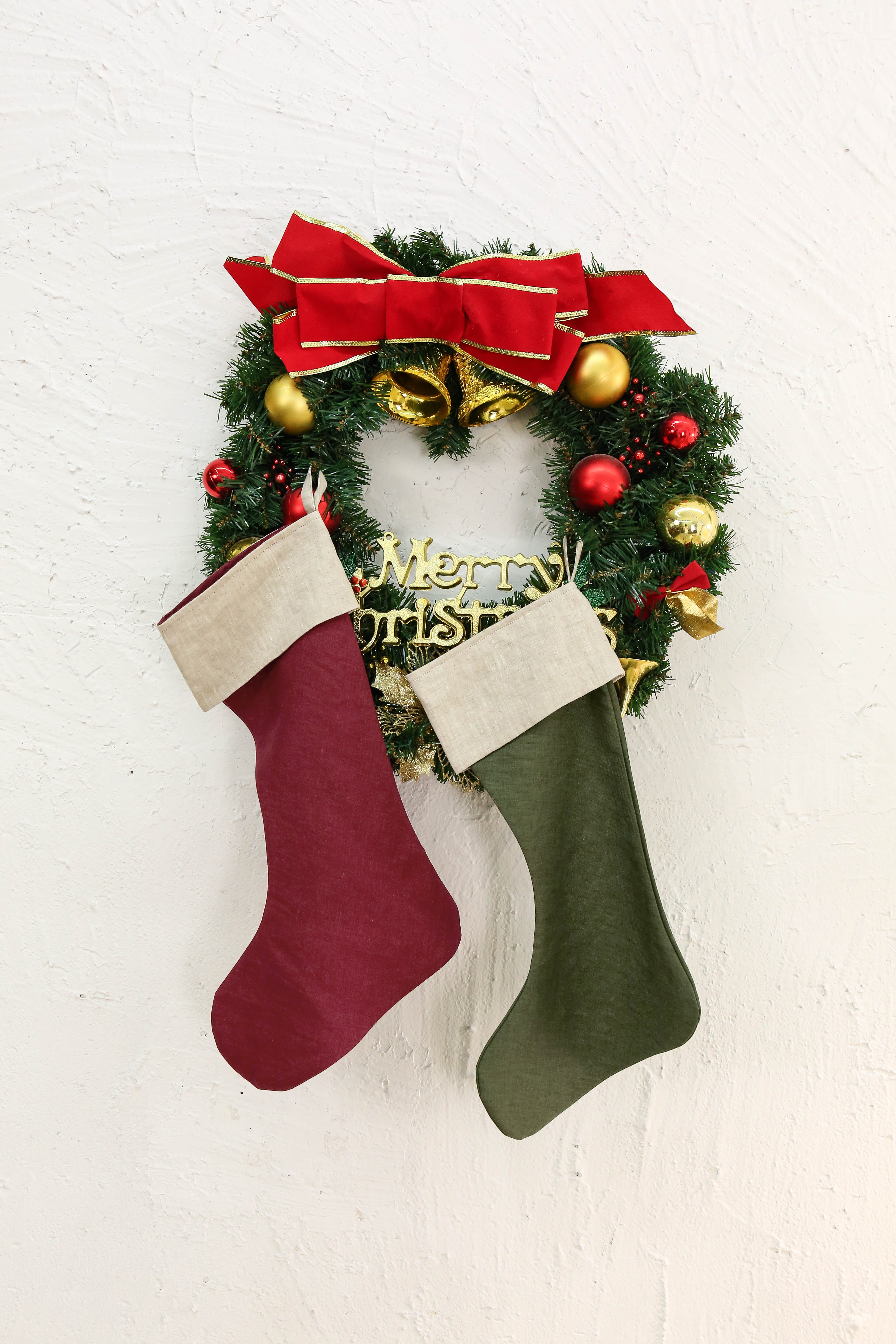 NTG Fad Clothing Pure Linen Color Block Christmas Socks Decorative Socks