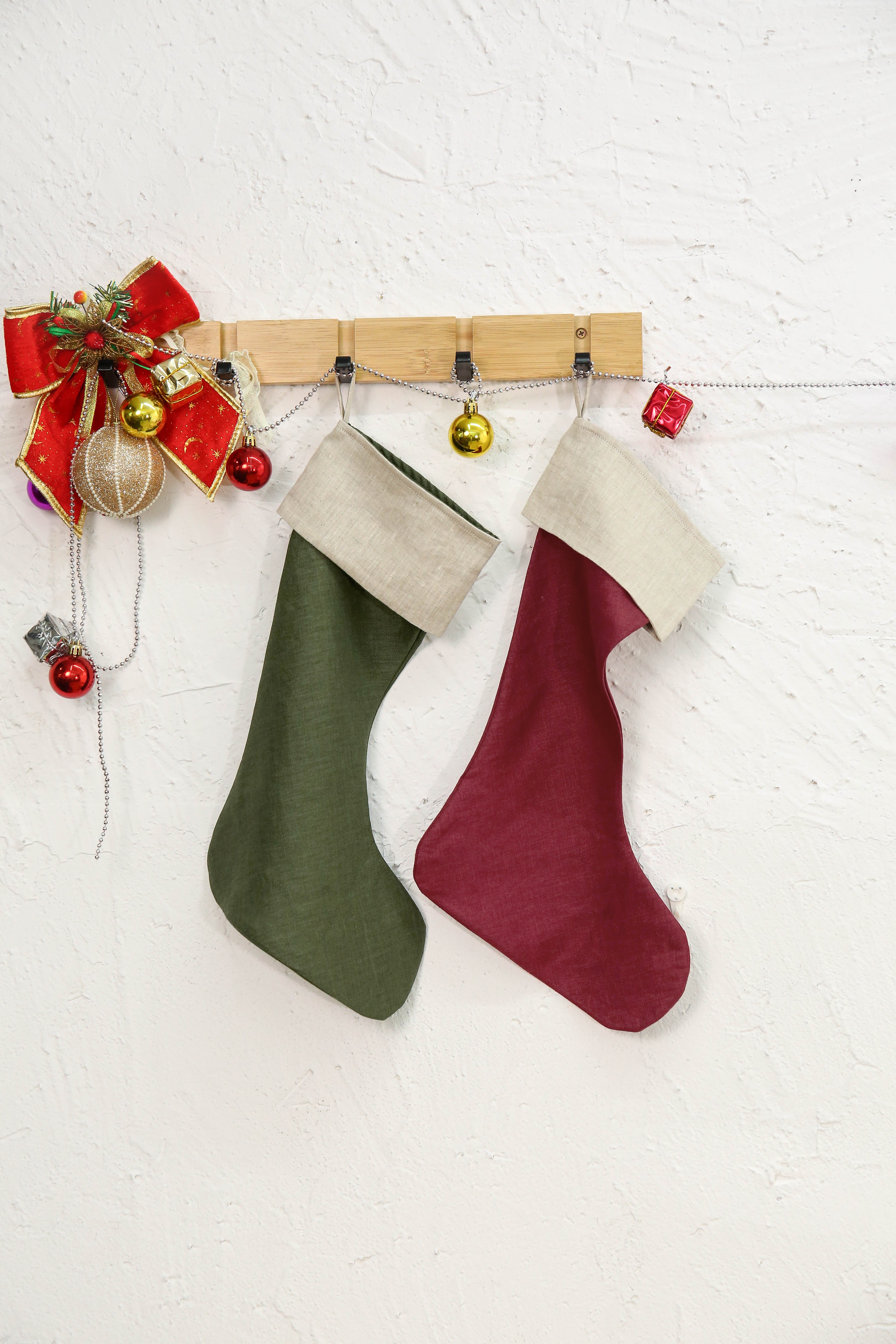 NTG Fad Clothing Pure Linen Color Block Christmas Socks Decorative Socks