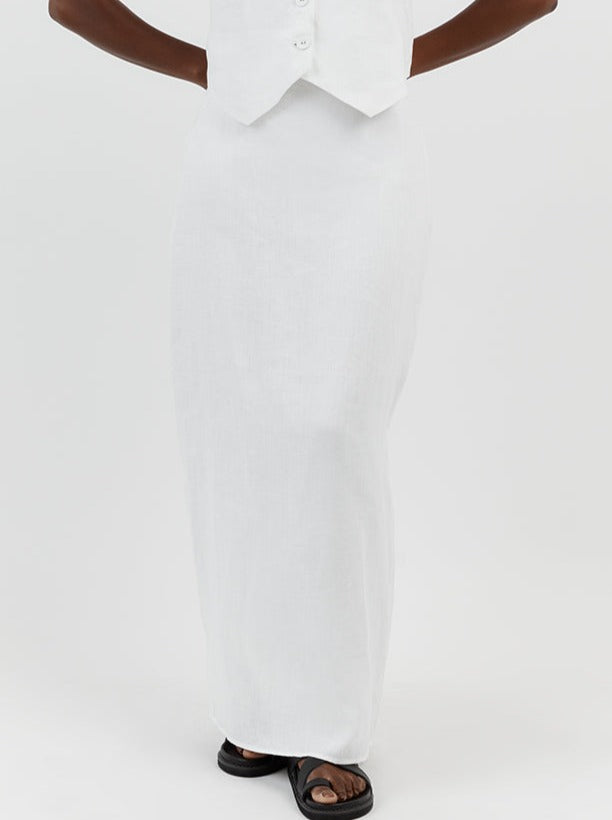 NTG Fad Clothing ROBERTS WHITE LINEN MIDI SKIRT-(Hand Make)