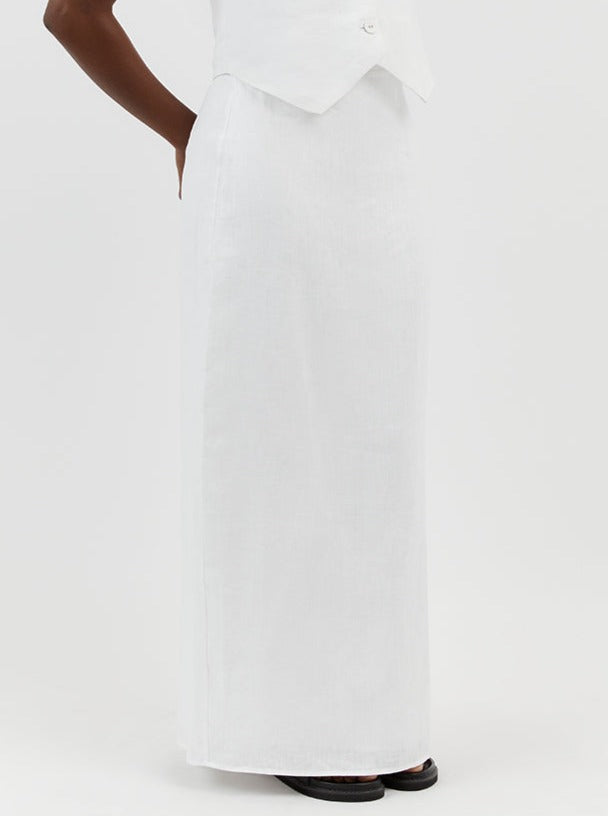 NTG Fad Clothing ROBERTS WHITE LINEN MIDI SKIRT-(Hand Make)