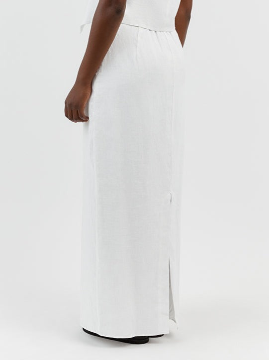 NTG Fad Clothing ROBERTS WHITE LINEN MIDI SKIRT-(Hand Make)