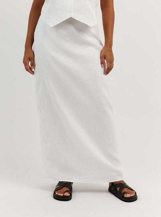 NTG Fad Clothing ROBERTS WHITE LINEN MIDI SKIRT-(Hand Make)