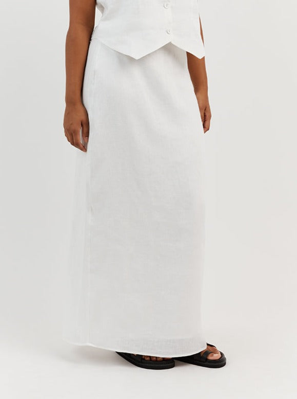 NTG Fad Clothing ROBERTS WHITE LINEN MIDI SKIRT-(Hand Make)