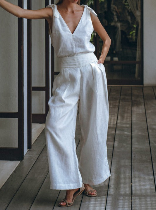 NTG Fad Clothing White / S Linen vest and trousers suit-(Hand Make)