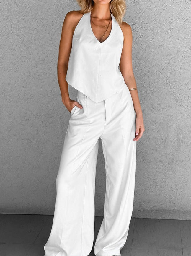 NTG Fad Clothing White / S Sleeveless halterneck trousers casual suit