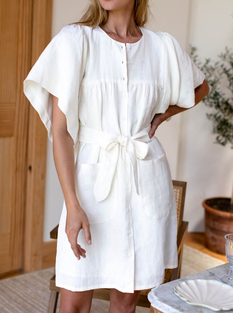 NTG Fad Clothing XXS Marion Button Dress - Salt Linen-(Hand Make)