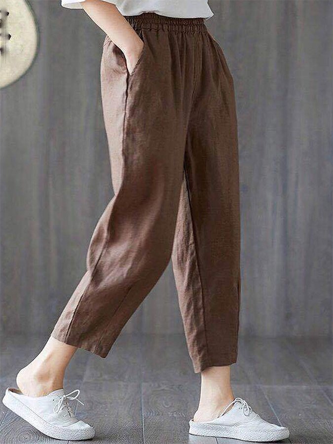 NTG Fad Coffee / M Women's Solid Color Cotton Linen Comfortable Casual Pants
