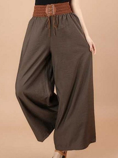 NTG Fad Coffee / One-Size Ladies Cotton Linen Casual Loose Wide Leg Pants