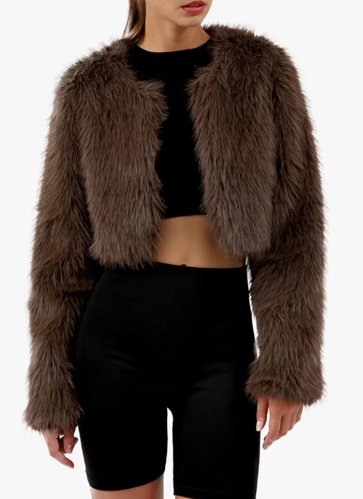 NTG Fad Coffee / S Cropped Faux Fur Jacket