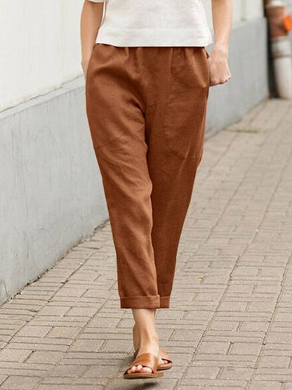 NTG Fad Coffee / S Women's Cotton Linen Solid Color Loose Pocket Harem Pants