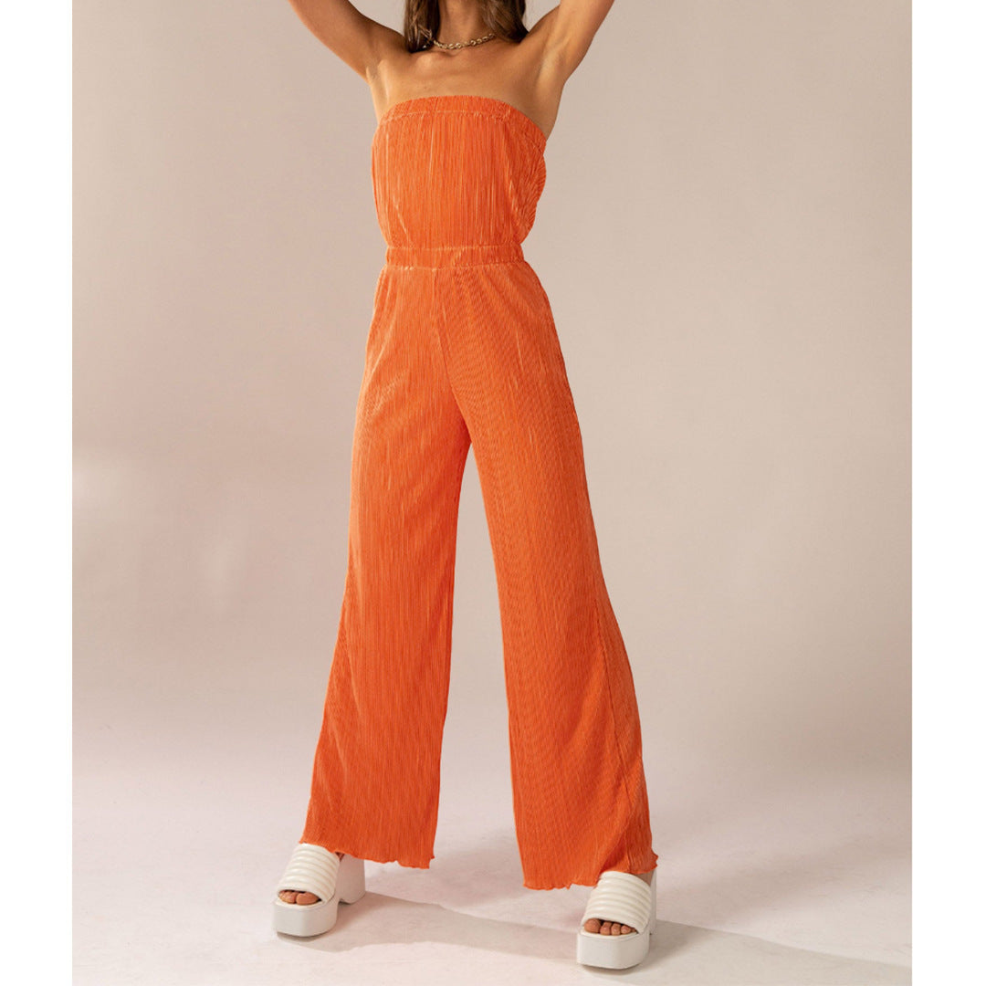 NTG Fad Comfortable pleated fabric bust-swinging wide-leg jumpsuit