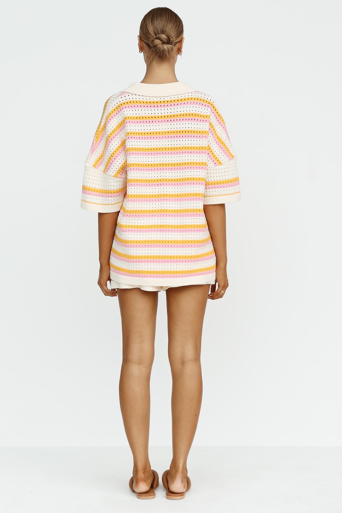 NTG Fad Contrast striped loose knit cardigan shorts set