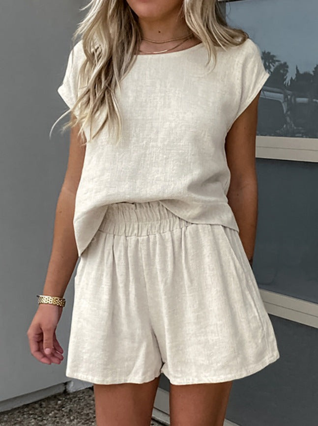 NTG Fad Cotton and Linen Sleeveless Shorts Set