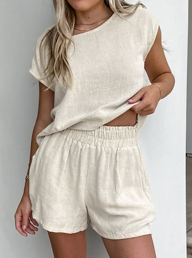 NTG Fad Cotton and Linen Sleeveless Shorts Set