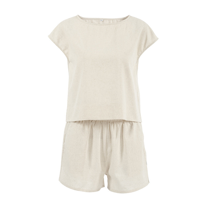 NTG Fad Cotton and Linen Sleeveless Shorts Set