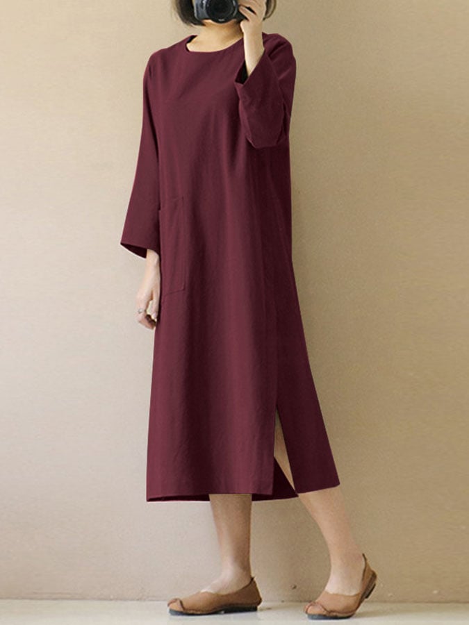 NTG Fad Cotton Linen V-Neck Pocket Dress