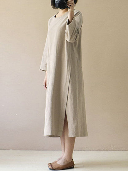 NTG Fad Cotton Linen V-Neck Pocket Dress