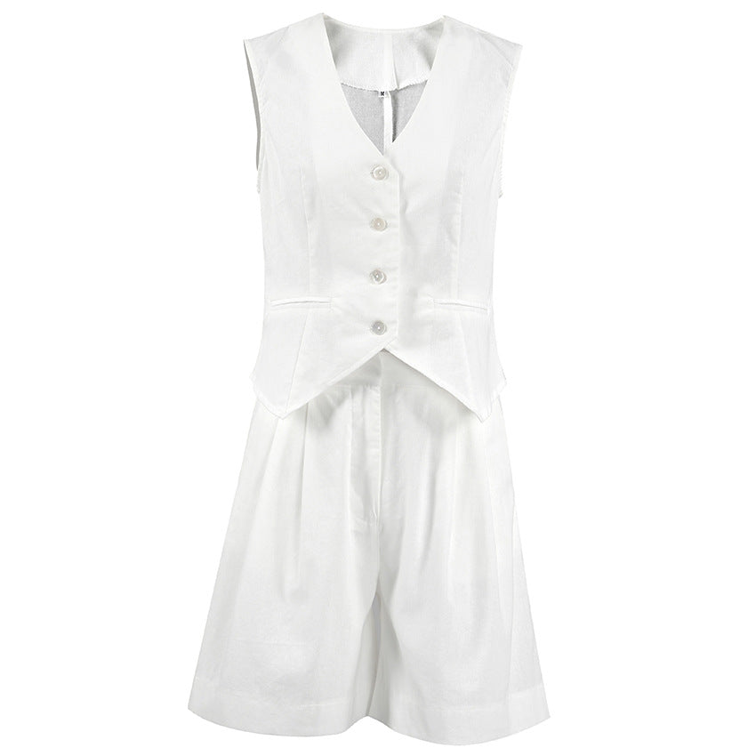 NTG Fad Cotton linen vest wide-leg shorts set