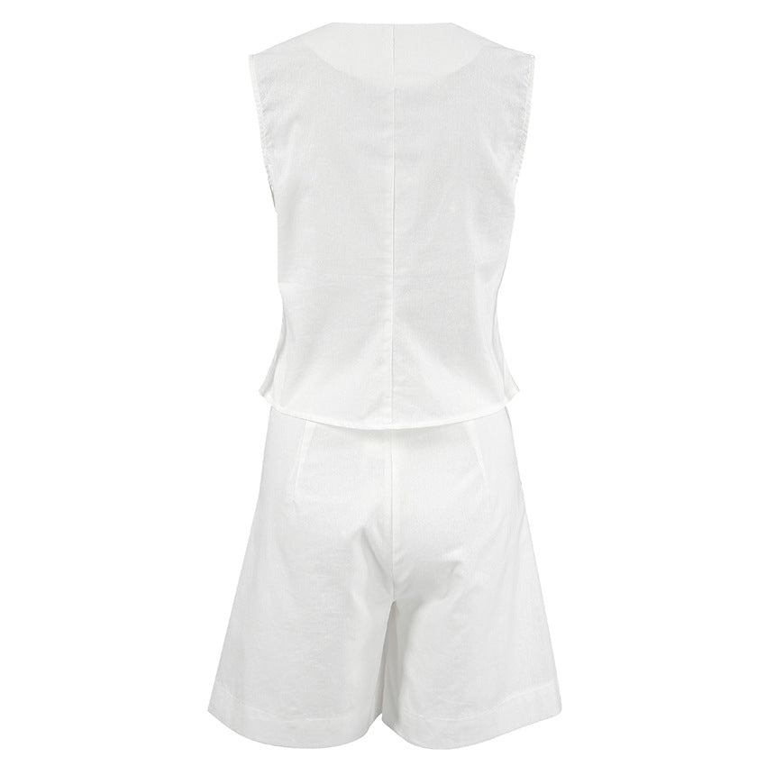 NTG Fad Cotton linen vest wide-leg shorts set