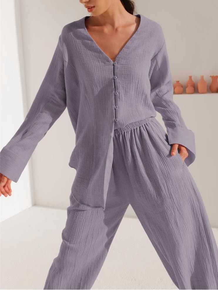 NTG Fad Cotton Long Pajamas Casual Loose Two-piece Set