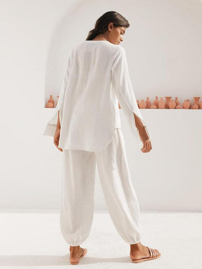 NTG Fad Cotton Long Pajamas Casual Loose Two-piece Set