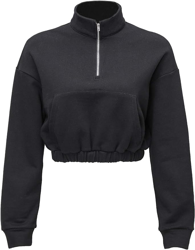 NTG Fad Cropped Quarter Zip Pullover Sweatshirt Hoodie Crop Top