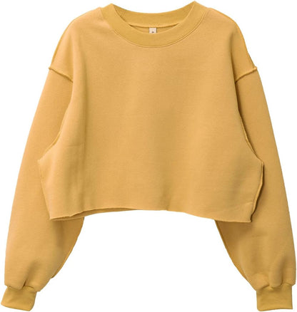 NTG Fad Cyber Yellow / X-Large Amazhiyu Women Cropped Sweatshirt Long Sleeves Pullover Fleece Crop Tops