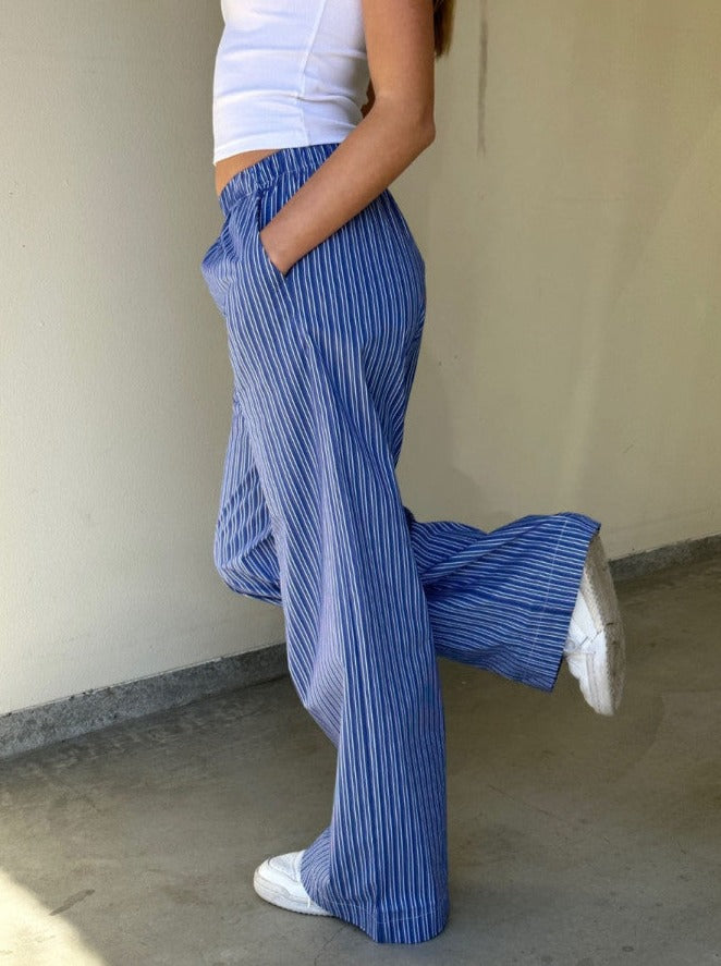 NTG Fad Casual Pants Striped Loose Tight Waist Comfortable Wide Leg Pants