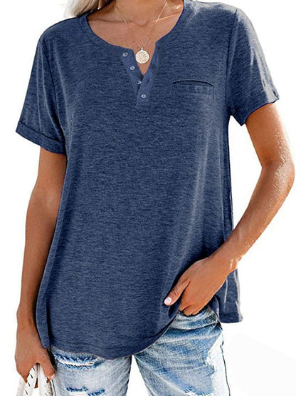 NTG Fad Dark Blue / S Fashion Solid Color Pocket Short Sleeve T-Shirt