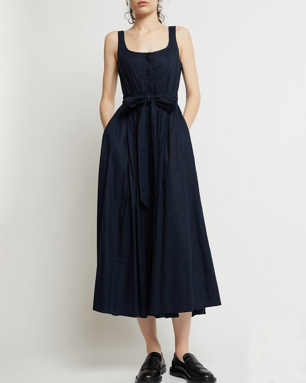 NTG Fad dark blue / S Retro casual linen dress